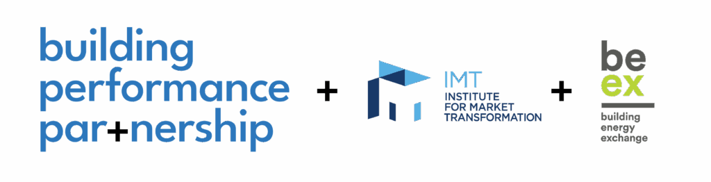Building performance partnership, Institute for Market Transformation and Building energy exchange logos in lockup